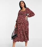 Missguided Maternity Floral Tiered Midaxi Dress In Burgundy