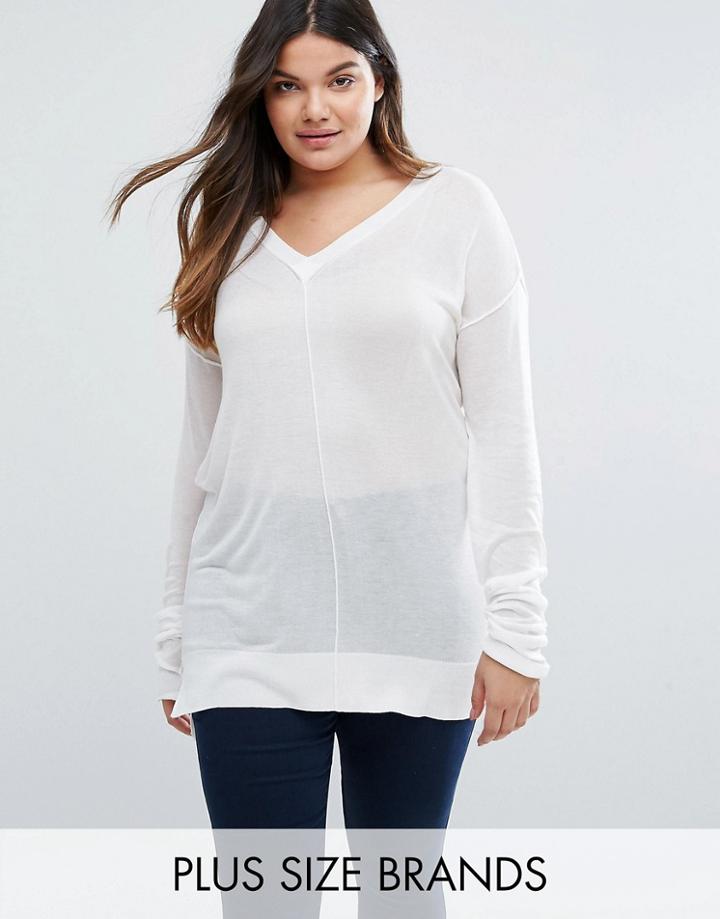 Elvi Plus V-neck Sweater - White