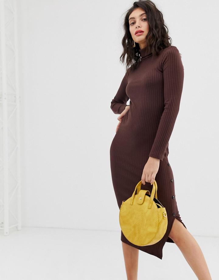 River Island Bodycon Dress With Roll Neck In Chocolate-brown