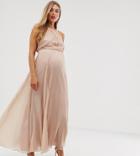 Asos Design Maternity Bridesmaid Pinny Maxi Dress With Ruched Bodice - Pink