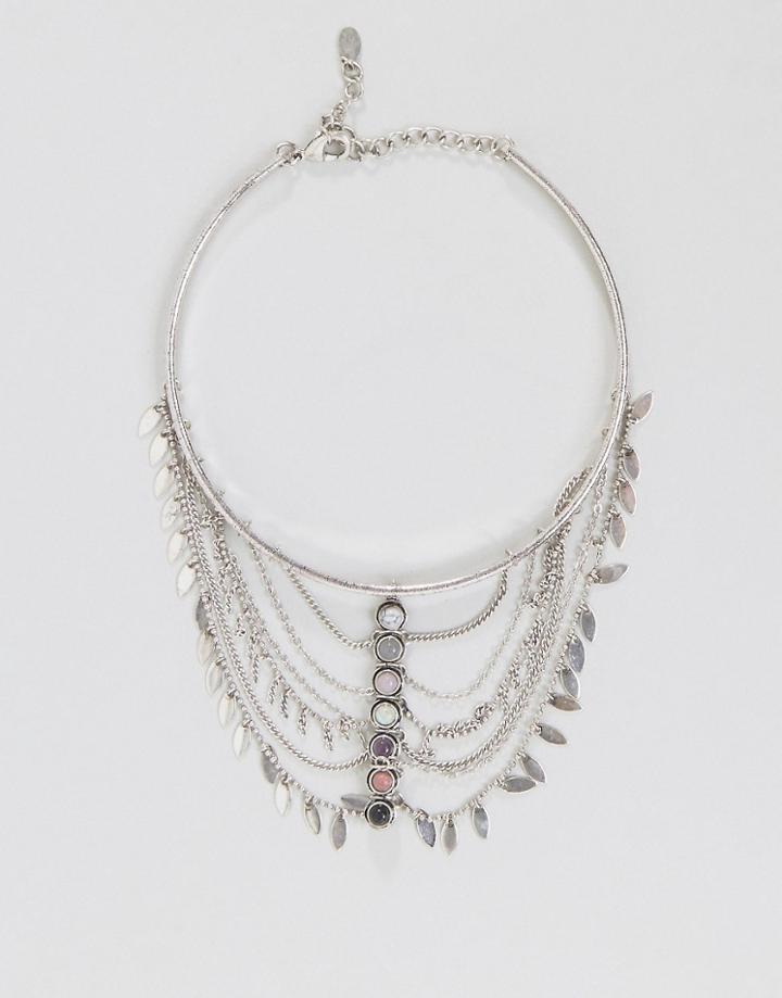 Aldo Semi Precious Multi Layer Necklace - Silver