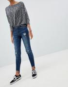 Jdy Florence Distressed Drop Hem Skinny Jeans-blue