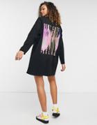 Asos Design Oversized Long Sleeve T-shirt Dress With Catch Feelings Back Print In Black