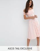 Asos Tall Spot Bardot Midi Dress - Pink