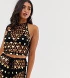 Missguided Two-piece Crochet Knit Crop Top In Black With Sequins - Black
