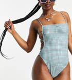 Collusion Recycled Swimsuit With Multi Strap Back In Gingham