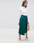 Asos Design Tailored Midi Wrap Skirt With Topstitch-green
