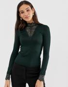 Y.a.s High Lace Neck Long Sleeved Top - Green