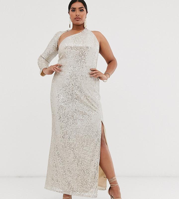 Club L London Plus Sequin One Shoulder Maxi Dress