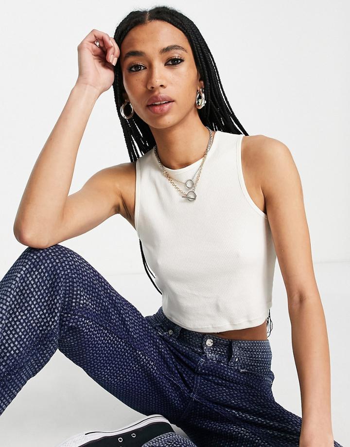 Only Lace-up Open Back Cropped Tank Top In Cream-white