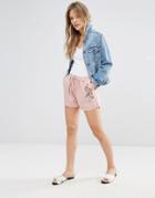 New Look Embroidered Runner Shorts - Pink
