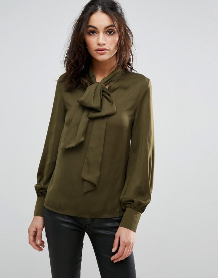 Oh My Love Shirt With Bow Tie Neck - Green