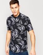 Asos Shirt With Palm Print In Black With Short Sleeves - Black