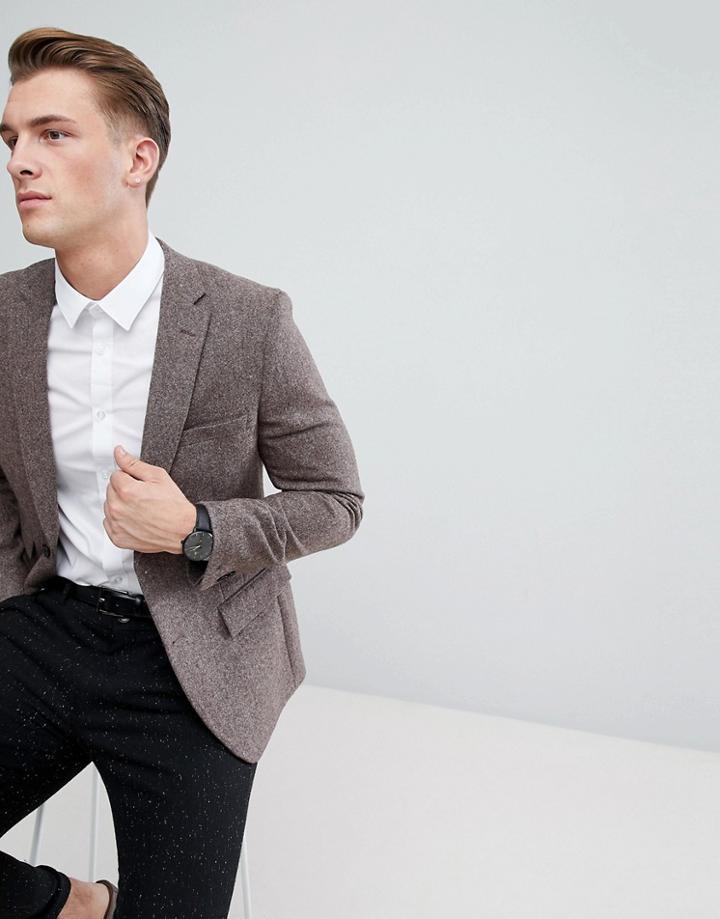 Moss London Skinny Tweed Blazer - Brown