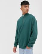 Asos Design Oversized Sweatshirt With Half Zip In Green