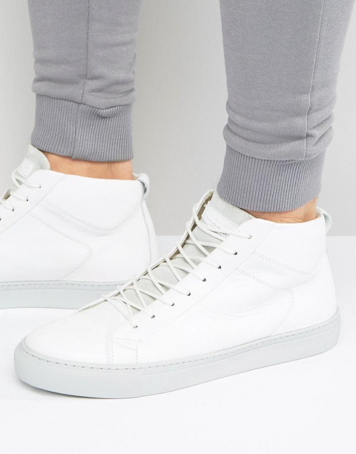 Jack & Jones Neptune Hi Top Sneakers In Leather - White