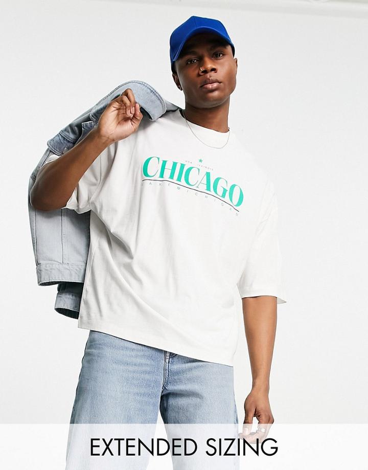 Asos Design Oversized T-shirt In White With Chicago City Print