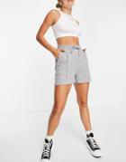 Asos Design Sweat Short With Pintuck In Cotton In Gray Heather - Gray-grey