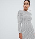 Missguided Tie Waist Sweater Dress In Stripe - White