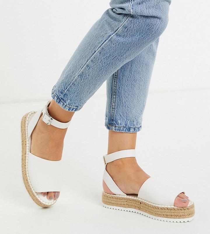 Asos Design Wide Fit Jupiter Flatform Espadrille Sandals In White