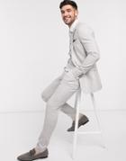 Asos Design Wedding Super Skinny Suit Pants In Stretch Cotton Linen In Gray Check-grey