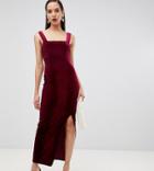 Asos Design Tall Velvet Square Neck Maxi Dress-red