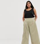Asos Design Curve Easy Wide Leg Canvas Pants With Elasticated Back - Stone