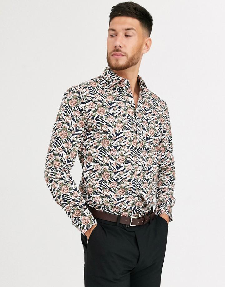 Harry Brown Floral Animal Print Slim Fit Shirt