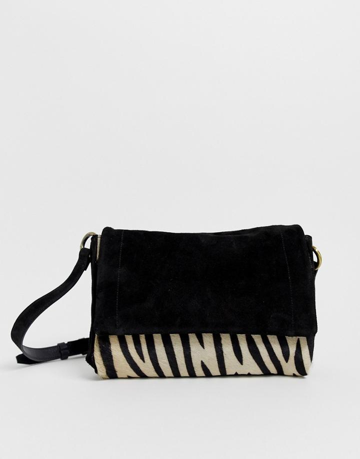 Urbancode Real Suede Cross Body Bag In Zebra Contrast - Black