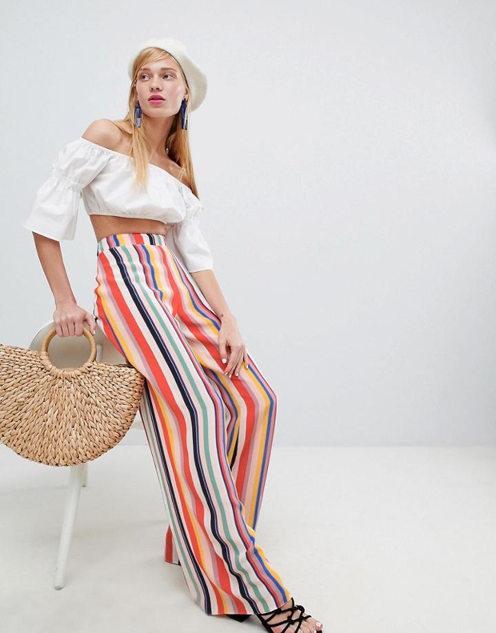 New Look Rainbow Stripe Wide Leg Pants - Multi