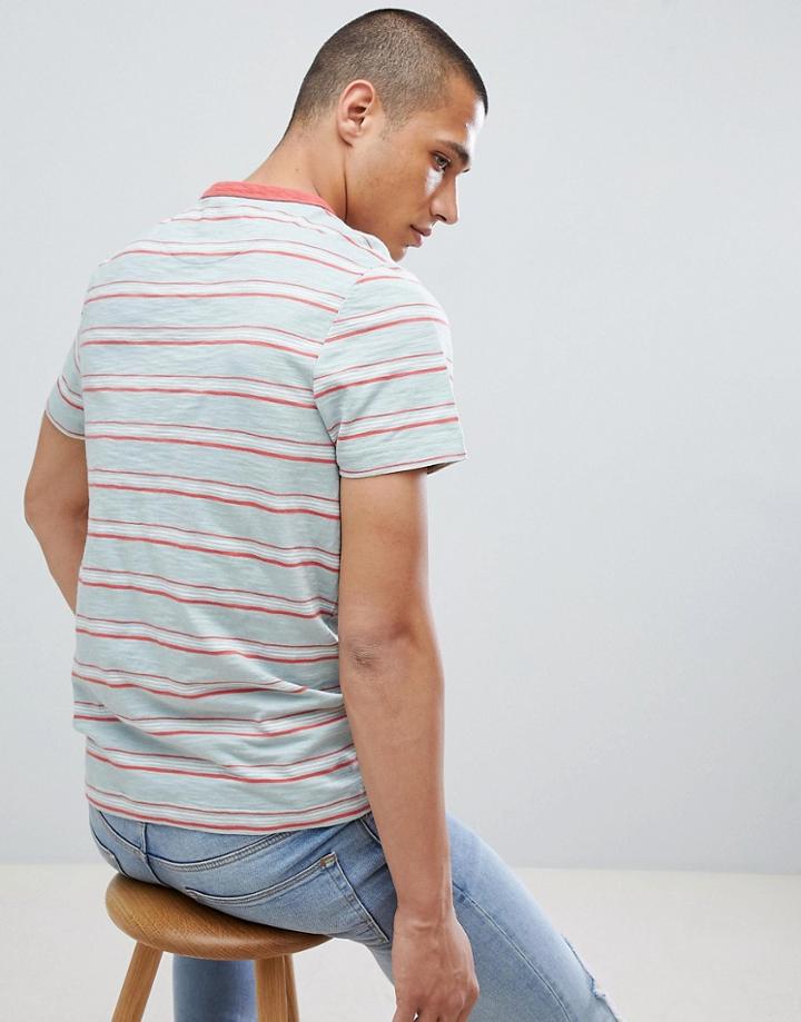 Farah Regis Slim Fit Stripe T-shirt In Green - Green