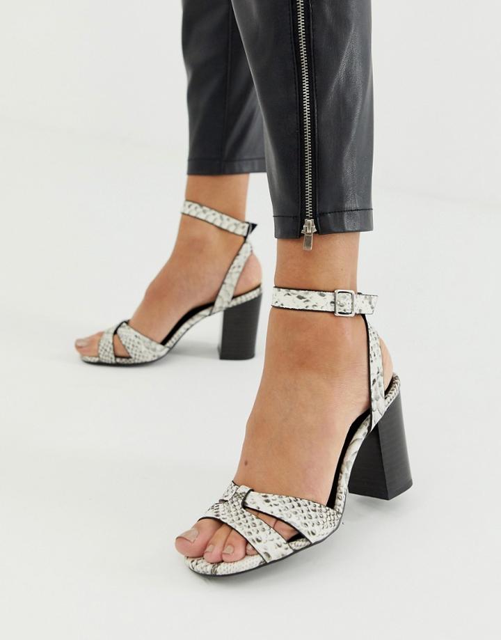 New Look Pu Block Heeled Sandal In Black Pattern - Black