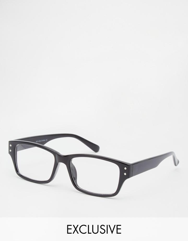 Reclaimed Vintage Magellan Sqaure Clear Lens Glasses - Black