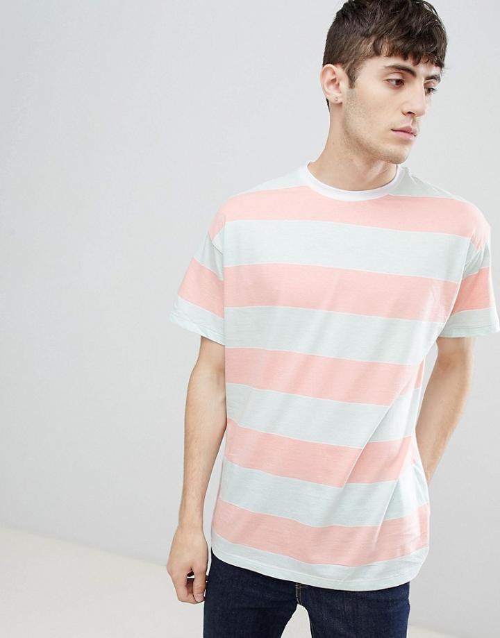 New Look T-shirt In Coral Stripe - Pink