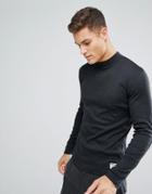 Solid Slim Fit Long Sleeve T-shirt With High Neck And Mini Rib In Dark Gray - Gray