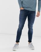Only & Sons Loom Dark Blue Wash Jeans In Slim-navy
