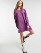 Miss Selfridge Long Sleeve T-shirt Dress In Purple