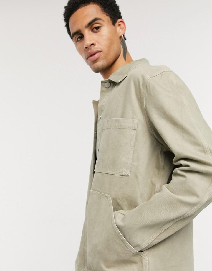 Weekday Jess Denim Jacket In Khaki Green