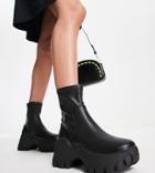 Public Desire Exclusive Wide Fit Nile Cleated Chunky Sole Boots In Black