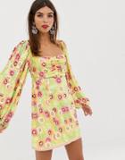 Asos Edition Floral Embellished Milkmaid Mini Dress - Multi