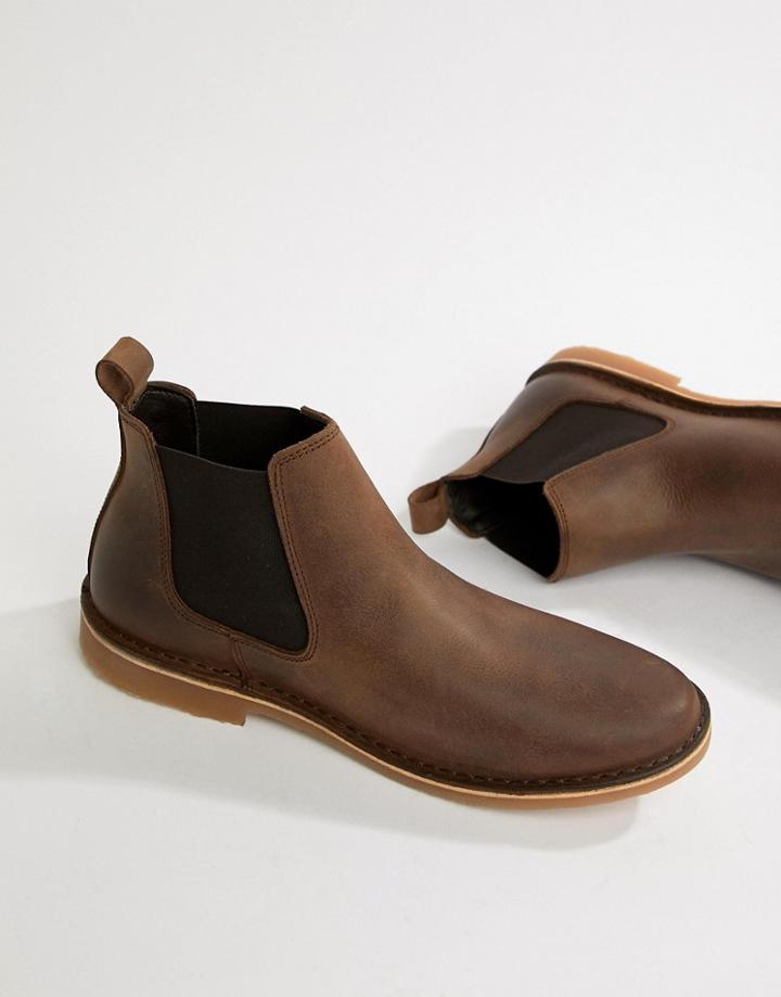 Jack & Jones Leather Chelsea Boots - Brown