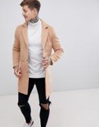 Boohooman Overcoat In Camel - Tan