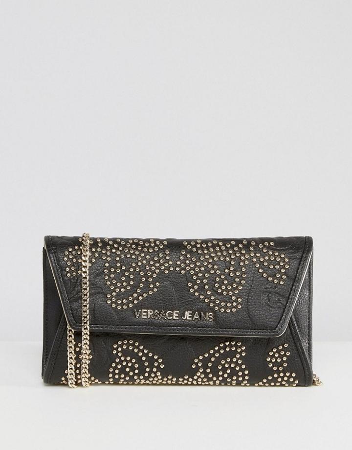 Versace Jeans Baroque Style Studded Purse Cross Body Bag - Black