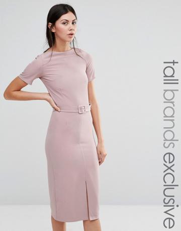 Alter Tall Belted Pencil Dress With Split Front Detail - Pink
