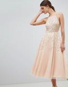 Asos Design Beaded Backless Midi Dress - Beige