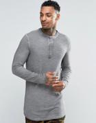 Asos Slub Longline Long Sleeve T-shirt With Grandad Neck And Pigment Wash - Gray