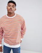 Asos Design Oversized Sweatshirt With Orange And Blue Stripes - White