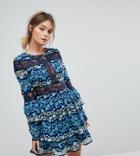 Dolly & Delicious Allover Embroidered Contrast Lace Skater Dress With Tiering-multi