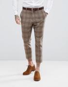 Asos Wedding Tapered Suit Pants In Camel Wool Mix Plaid Check - Beige