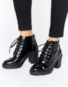 London Rebel Lace Up Chunky Boot - Black